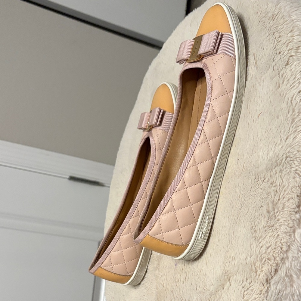 Salvatore Ferragamo Blush and Beige Quilted Flats - Picture 5 of 6